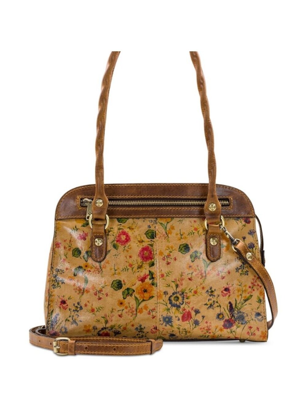 Patricia Nash Calvi Prairie Rose Leather Tan Shoulder Bag with Floral Design